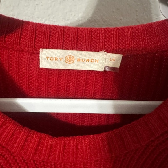 Tory Burch Kennedy Shaker Stitch Sweater True Red Women Size Large - Picture 5 of 8
